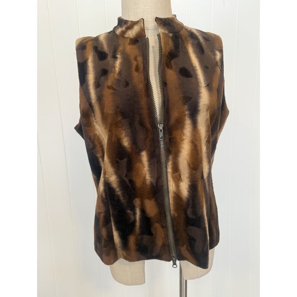 Jordan Vest Womens Large Faux Fur Animal Print Full Zip Soft Sleeveless Jacket